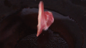 鍋中倒入橄欖油燒熱，放入淡火腿小火煸炒至打卷狀態(tài)。